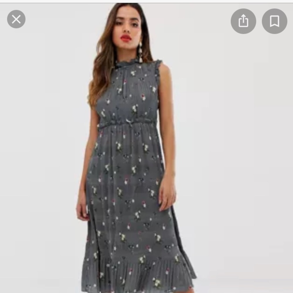 TED BAKER TOPPAZ ORACLE PLEATED MIDI DRESS 3/8 EUC